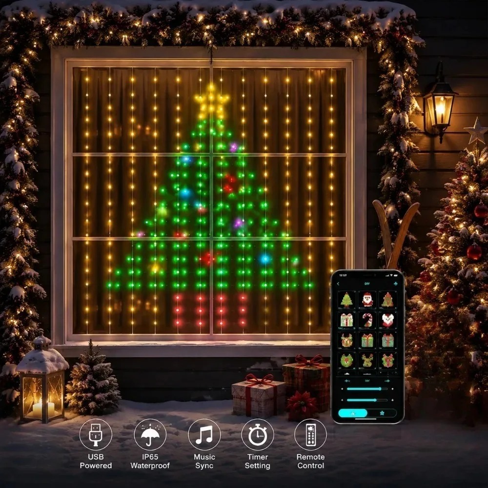 LED Pixel Curtain Lights Bluet - Smart Home Lighting Control ulasan dan harga